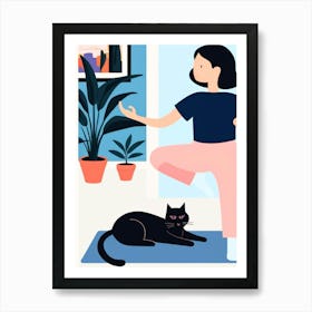 Yoga With Cat 2 Art Print