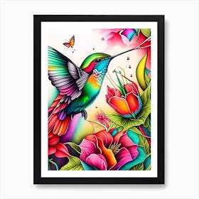 Hummingbird And Butterfly Marker Art Art Print