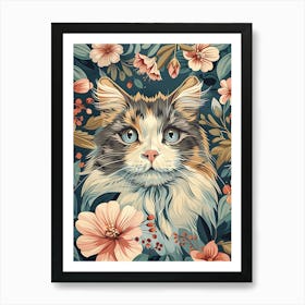 Cat With Flowers 3 Art Print