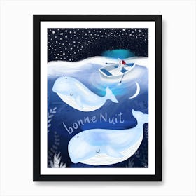 Goodnight bonne nuit whales Art Print