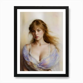 Blonde Lady Fantasy Woman Beautiful Girl light colors green eyed Art Print