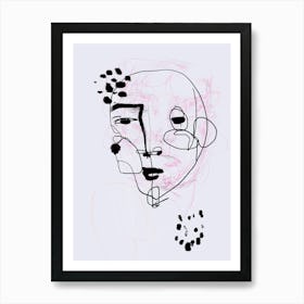 DOT -  Portrait, Face, line drawing Black, White, Pink, minimalist,  Art Print