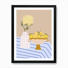 Lemon Basket And Flower Vase Art Print Art Print