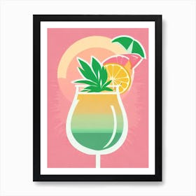 Tequila Sunrise Retro Pink Cocktail Poster Art Print