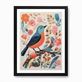 Colourful Scandi Bird European Robin 4 Art Print