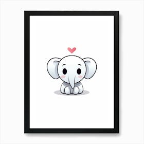 Kawaii Elephant Heart Character 2 Art Print