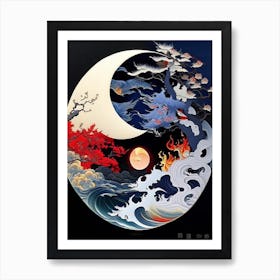 Fire And Water 6, Yin and Yang Japanese Ukiyo E Style Art Print