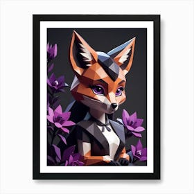 Low Poly Floral Fox Girl, Purple (22) Art Print