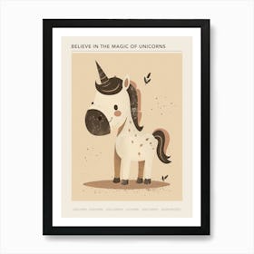 Beige & Brown Unicorn Muted Pastel Poster Art Print