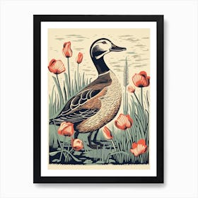 Vintage Bird Linocut Duck 2 Art Print