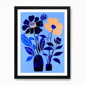 Blue Flower Illustration Calendula 1 Copy Art Print