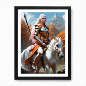 Warrior Woman on white horse.Lady Samsara on Silver Firefly Art Print