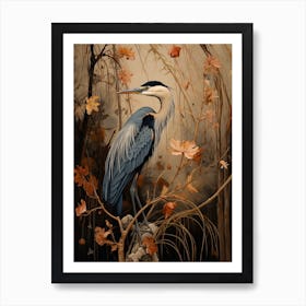 Dark And Moody Botanical Great Blue Heron 3 Art Print