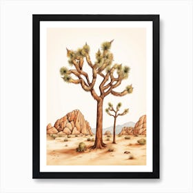  Minimalist Joshua Tree At Dusk In Desert Line Art 1 Póster