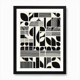 Retro Inspired Linocut Abstract Shapes Black And White Colors Minimal Make Sure There Is No Str 790205641 Art Print