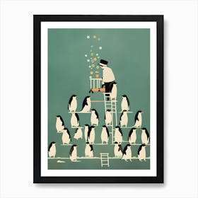 Penguins On A Ladder Art Print