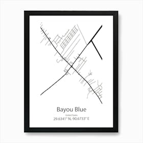 Bayou Blue,United States Minimalist Map Art Print