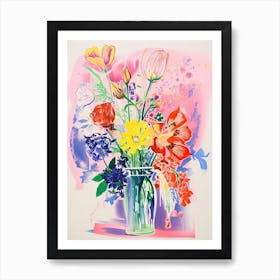 Colourful Flower Still Life Risograph Style 42 Art Print