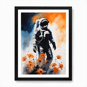 Abstract Astronaut Flowers Painting (16) Art Print