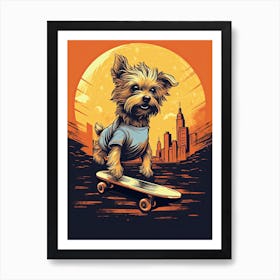 Yorkshire Terrier Dog Skateboarding Illustration 4 Art Print
