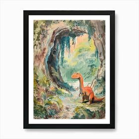 Dinosaur In A Cave Storybook Illustration 2 Art Print