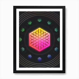 Neon Geometric Glyph in Pink and Yellow Circle Array on Black n.0172 Art Print