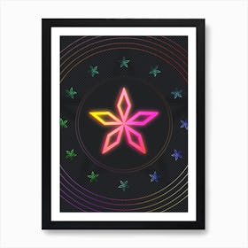Neon Geometric Glyph in Pink and Yellow Circle Array on Black n.0031 Art Print