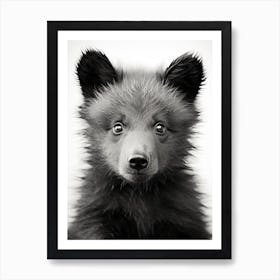 Black And White Photograph Of A Bear Cub 1 Art Print