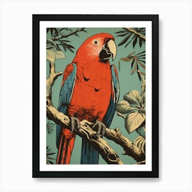 Vintage Bird Linocut Parrot 3 Art Print