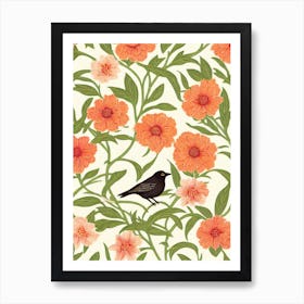 Blackbird William Morris Style Bird Art Print