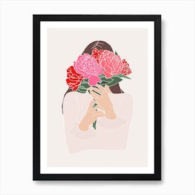 Hiding Behind Peonies Art Print