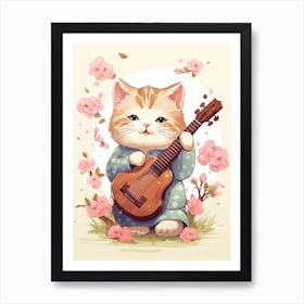 Kawaii Cat Drawings Playing Music 1 Art Print