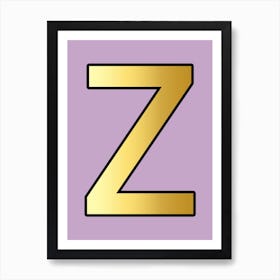 Letter Z Gold Alphabet Lilac Art Print