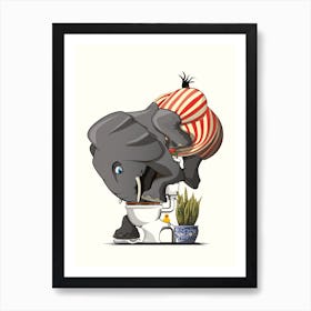 Elephant Drinking From Toilet Art Print