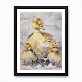 Snowy Duck Winter Painting Mixed Media 2 Art Print