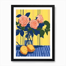 Rose Flowers On A Table   Contemporary Illustration 4 Art Print