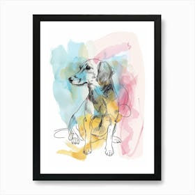 Dachshund Dog Pastel Line Watercolour Illustration  3 Art Print