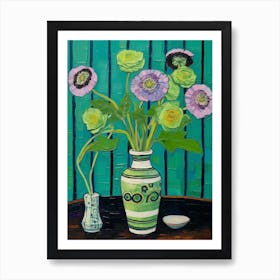 Flowers In A Vase Still Life Painting Scabiosa 3 Art Print