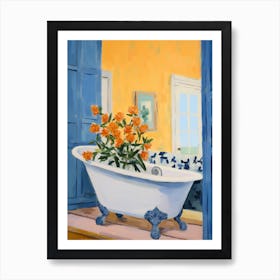 A Bathtube Full Marigold In A Bathroom 4 Poster