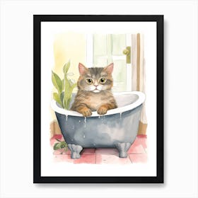 British Shorthair Cat In Bathtub Botanical Bathroom 2 Art Print