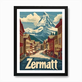 Aihrgdesign A Retro Travel Poster For Zermatt Art Print