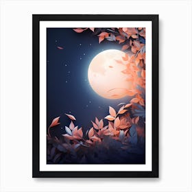 Full Moon In Autumn Leaves Art Print