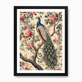 Cream Vintage Peacock Wallpaper Inspired 2 Art Print