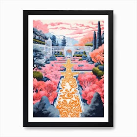 Chateau De Villandry Gardens Abstract Riso Style 4 Art Print