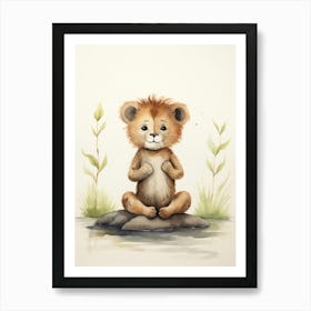 Practicing Yoga Watercolour Lion Art Painting 3 Art Print