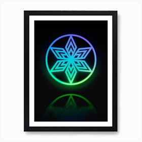 Neon Blue and Green Abstract Geometric Glyph on Black n.0015 Art Print