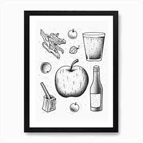 Juice Black And White Line Art Art Print