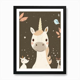 Unicorn & Woodland Animal Friends Muted Pastel 3 Art Print