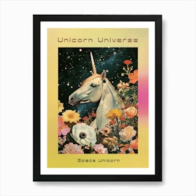 Floral Unicorn In Space Retro Collage 4 Poster Art Print