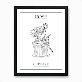 Rose Cupcake Line Drawing 3 Poster Art Print